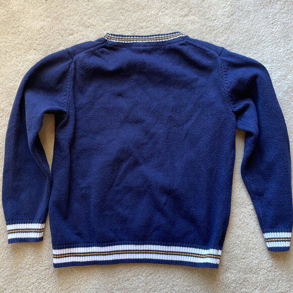 Janie and Jack Bulldog Puppy Sweater Connor Navy Intarsia-Knit Size 5 - Picture 2 of 8